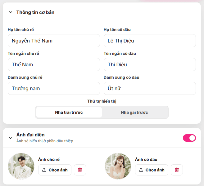 Screenshot minh họa màn hình nhập nội dung thiệp